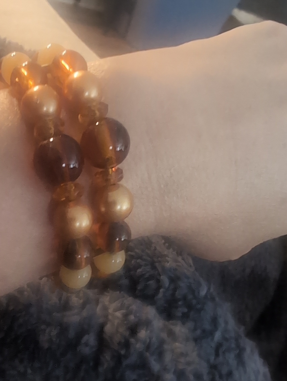 Vintage Wrap Elegant Amber-Tone Beaded Stretch Bracelet